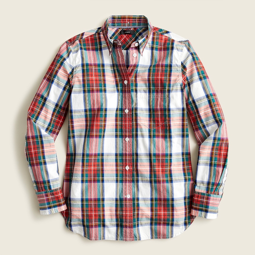 J Crew classic fit cotton shirt in snowy stewart tartan holiday plaid size 8 M